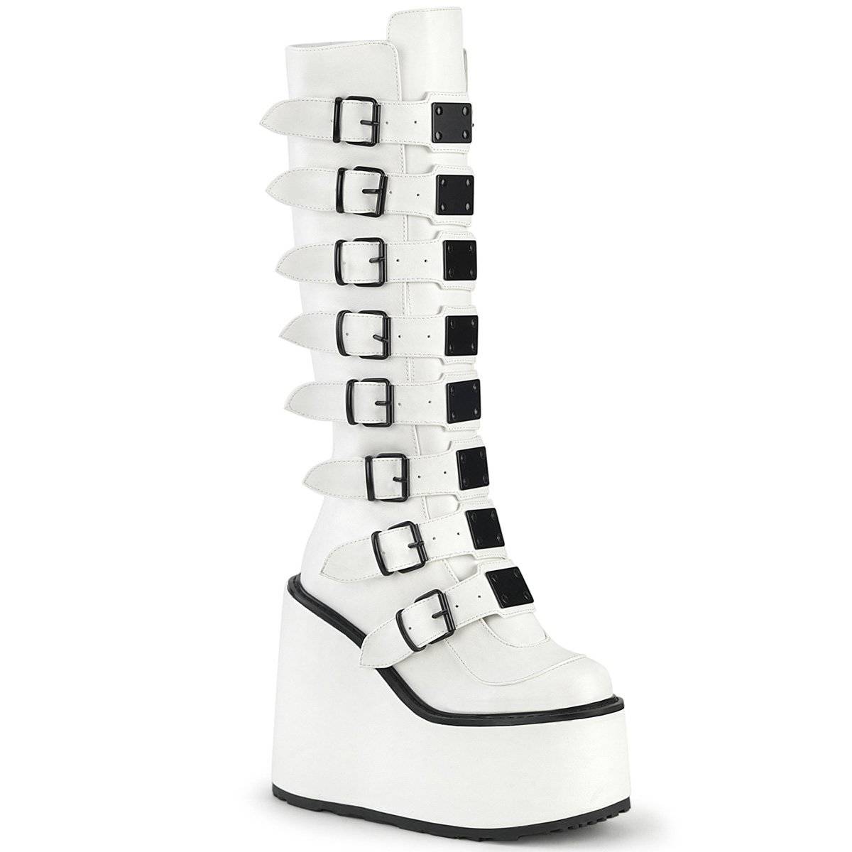 Demonia Swing-815 White Vegan Leather Stiefel Herren D801-723 Gothic Kniehohe Stiefel Weiß Deutschland SALE